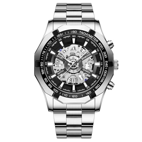 Luxuriöse Business-Quarzuhr für Männer, metallische Handwerkskunst, High-Tech, transparentes Zifferblatt, saphirähnliches Kristall-Skelett-Design, moderne Ästhetik, Quarzfunktion (G, 10X10CM) von Jipersuo