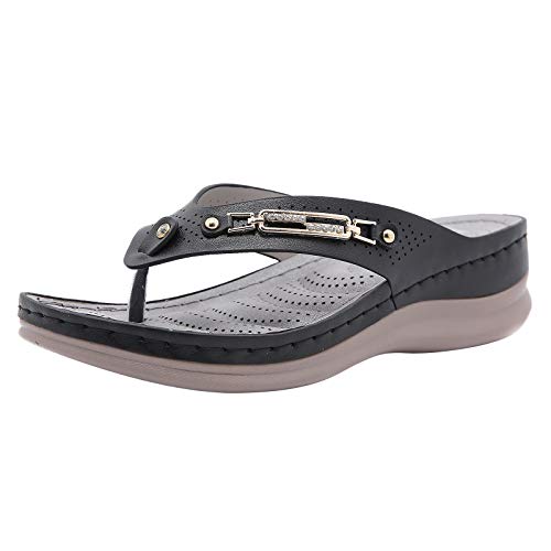 Slip Wedge Crystal Flops Schuhe On Hausschuhe Vintage Frauen Flip Hollow Out Sommer Damen Slipper Modische Damensandalen, Schwarz , 39.5 EU von Jipersuo
