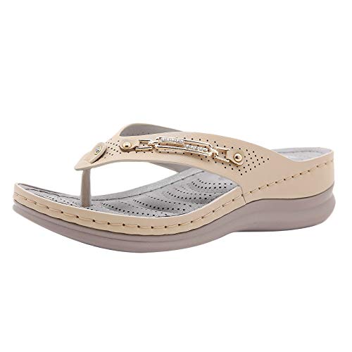 Slip Wedge Crystal Flops Schuhe On Hausschuhe Vintage Frauen Flip Hollow Out Sommer Damen Slipper Modische Damensandalen, beige, 39 EU von Jipersuo