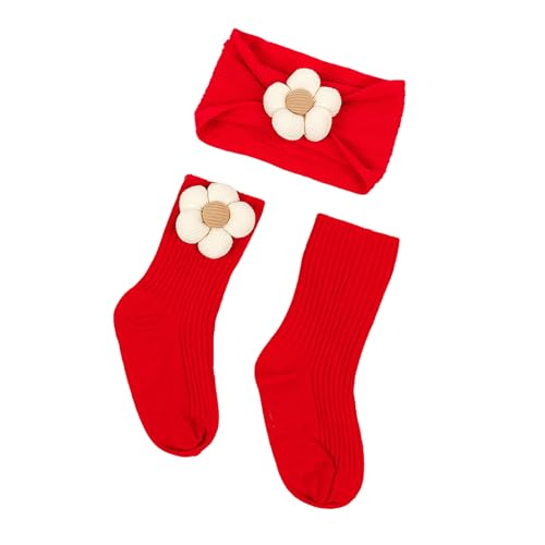 Blumen Stirnband Und Socken Set Für Baby Unisex Jungen Und Mädchen Süßer Kopfschmuck Gestrickte Babysocken Duschgeschenk Zubehör Elastisches Und Rutschfestes Baby Haarband von Jiqoe