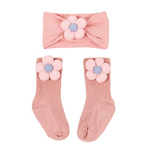 Blumen Stirnband Und Socken Set Für Baby Unisex Jungen Und Mädchen Süßer Kopfschmuck Gestrickte Babysocken Duschgeschenk Zubehör Elastisches Und Rutschfestes Baby Haarband von Jiqoe