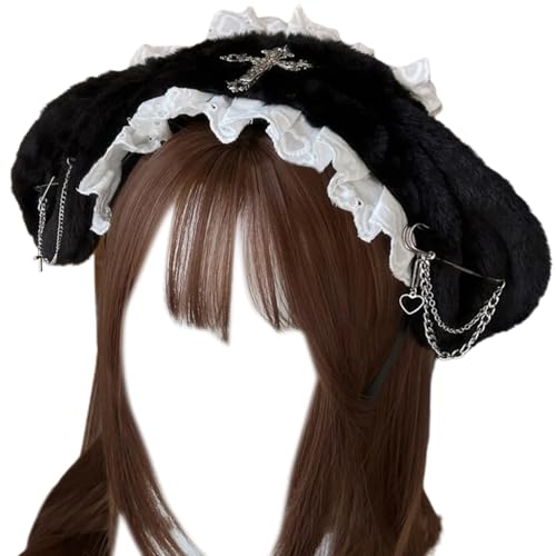 Einzigartige Kreuze Kette Haarband Plüsch Kaninchen Ohr Stirnband Trendiges Haarteil für Partys und Aufführungen von Jiqoe