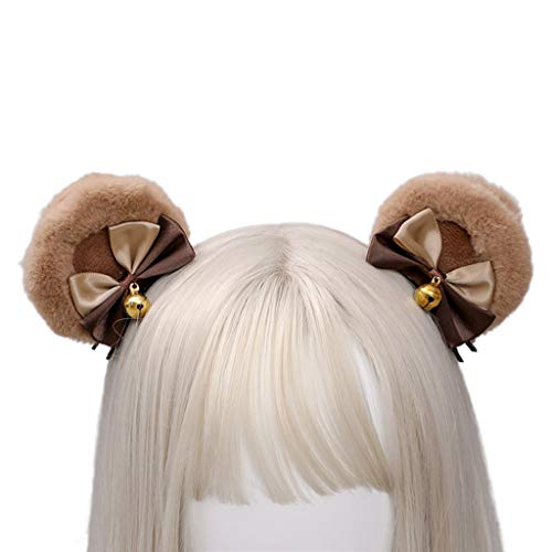 Handgefertigte Haarspange mit künstlichen Bärenohren, süße Doppelschleife, Plüschtier-Haarnadeln, Cosplay-Haarspangen für dickes Haar von Jiqoe