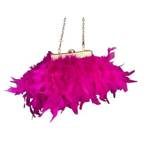 Jiqoe Abendtasche, Plüsch-Feder, Clutch, Handtasche mit abnehmbarer Kette, Mini-Umhängetasche, Hochzeitstasche für Party, Abschlussball, hot pink von Jiqoe