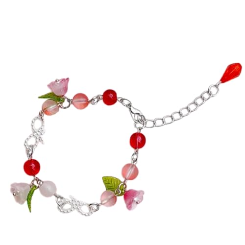 Jiqoe Armbänder für Damen, handgefertigtes Blumenanhänger-Armband, niedliche Schleife, Perlenarmband, verstellbare Kette, ästhetischer Schmuck, Geschenk für Frauen und Mädchen von Jiqoe