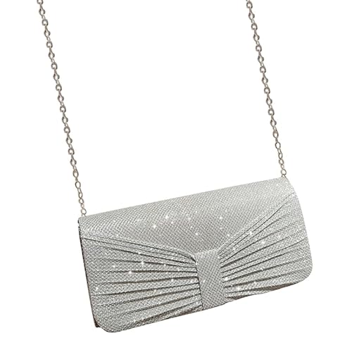 Jiqoe Damen Abend-Clutch, Handtasche, Schultertasche, Umhängetasche, Hochzeit, Abschlussball, Party, Geldbörse mit abnehmbarer Kette, silber von Jiqoe