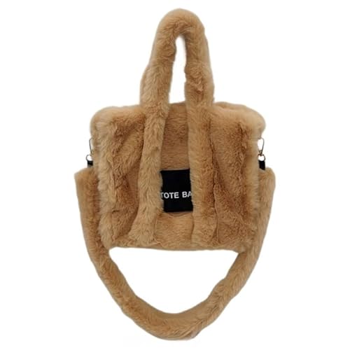 Jiqoe Damen-Handtasche mit Tragegriff oben, Plüsch, Kuriertasche, für Herbst und Winter, große Kapazität, Crossbody-Tasche, camel von Jiqoe