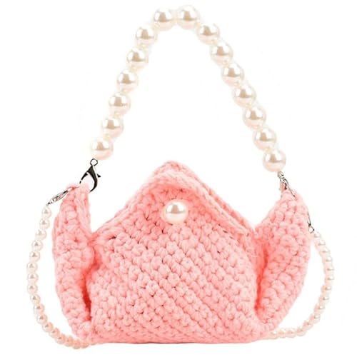 Jiqoe Damen Mode Künstliche Perle Strick Handtasche Elegante und vielseitige Umhängetasche für Dates und Event, rose von Jiqoe