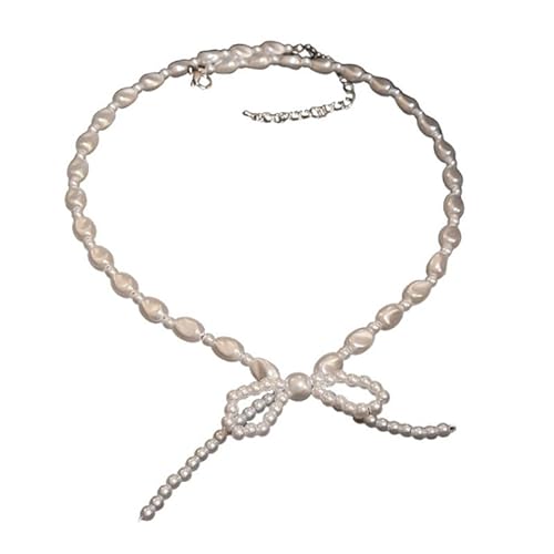 Jiqoe Elegante Schleifen-Halskette, unregelmäßige Perlen, Choker für Frauen und Mädchen, koreanische Mode, Schlüsselbeinkette, Party-Schmuck, Geschenk, See dimensional drawing, Perle von Jiqoe