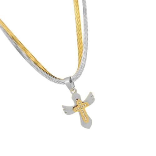 Jiqoe Elegante zweistufige Kreuz-Halskette, stabile Messingmaterialien, tragbares Accessoire für lässige Outfits und gesellschaftliche Veranstaltungen Jiqoe Elegante zweistufige Kreuz-Halskette, stabile Messingmaterialien, tragbares Accessoire für lässige Outfits und gesellschaftliche Veranstaltungen von Jiqoe