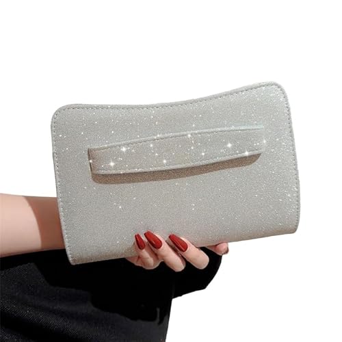 Jiqoe Funkelnde Umhängetasche für Hochzeit, Party, Damen, Mädchen, formelle Abendtasche mit Kette, Bankett, Geldbörse, Damen-Handtasche, Clutches, silber von Jiqoe