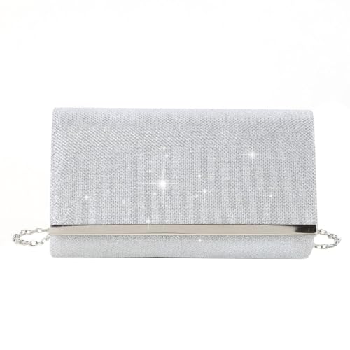 Jiqoe Glitzernde Abend-Clutch für Damen, Hochzeit, Clutch, Geldbörse, Kette, Umhängetasche, kleine Party-Handtasche, Crossbody-Tasche, silber von Jiqoe