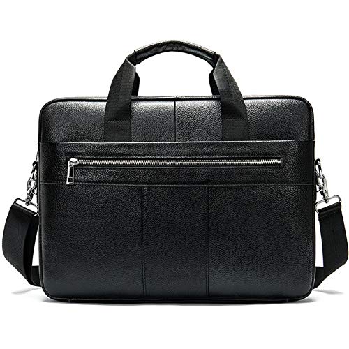 Jiqoe Herren Aktentasche aus echtem Leder, Business-Etui, Schultertasche, Messenger, Laptoptasche, Han, Schwarz von Jiqoe