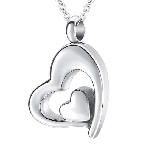 Jiqoe Herz-Halskette aus Edelstahl mit doppeltem Herz-Anhänger zur Aufbewahrung von Asche Jiqoe Herz-Halskette aus Edelstahl mit doppeltem Herz-Anhänger zur Aufbewahrung von Asche von Jiqoe