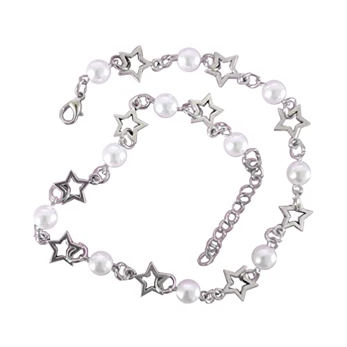 Jiqoe Koreanische süße Halskette mit Anhänger aus Kunstperlen, Stern-Anhänger für Damen und Mädchen, modischer Kristall-Halsband, Party-Schmuck Jiqoe Koreanische süße Halskette mit Anhänger aus Kunstperlen, Stern-Anhänger für Damen und Mädchen, modischer Kristall-Halsband, Party-Schmuck von Jiqoe