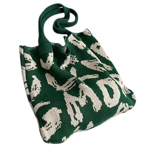 Jiqoe Lässige gestrickte Schultertasche mit Tragegriff oben, große Kapazität, Handtasche, modische Geldbörsen, Einkaufstaschen für Damen, Mädchen, grün und weiß von Jiqoe