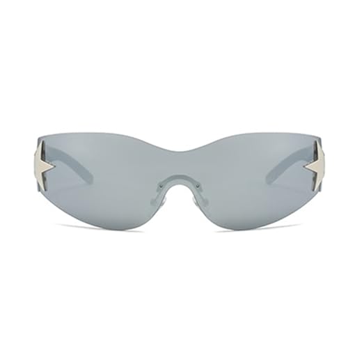 Jiqoe Leichte Sonnenbrille, Trendsetter für Urlaub, Urlaub, Sterne, randlose Sonnenbrille, Vintage-Sonnenbrille, silber von Jiqoe