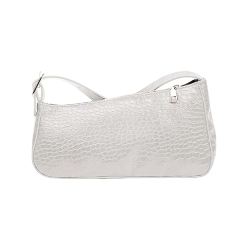 Jiqoe Modische Achseltasche, Alligator-Druck, Schultertaschen für Mädchen, Frauen, Damen, Geldbörse, Freizeit, Unterarmtasche, trendige, einfarbige Tasche, weiß von Jiqoe