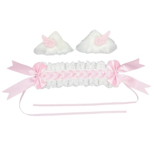 Jiqoe Plüsch Ohr Spitze Haarband Haar Clip Set Für Frauen Mädchen Roleplay Anime Maid Stirnband Halloween Cosplay Kostüm Kopfbedeckung von Jiqoe