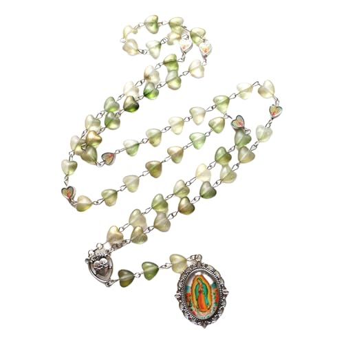 Jiqoe Romantische Rosenkranz-Halskette mit ausgehöhltem Rosenherz, mit Glasanhänger, für Sammler, Gebetsmeditationen Jiqoe Romantische Rosenkranz-Halskette mit ausgehöhltem Rosenherz, mit Glasanhänger, für Sammler, Gebetsmeditationen von Jiqoe