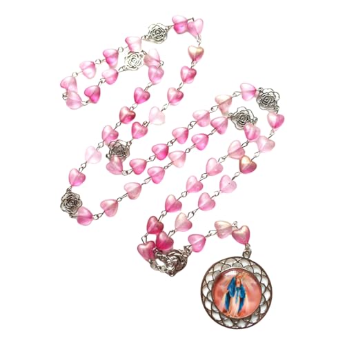 Jiqoe Romantische Rosenkranz-Halskette mit ausgehöhltem Rosenherz, mit Glasanhänger, für Sammler, Gebetsmeditationen Jiqoe Romantische Rosenkranz-Halskette mit ausgehöhltem Rosenherz, mit Glasanhänger, für Sammler, Gebetsmeditationen von Jiqoe