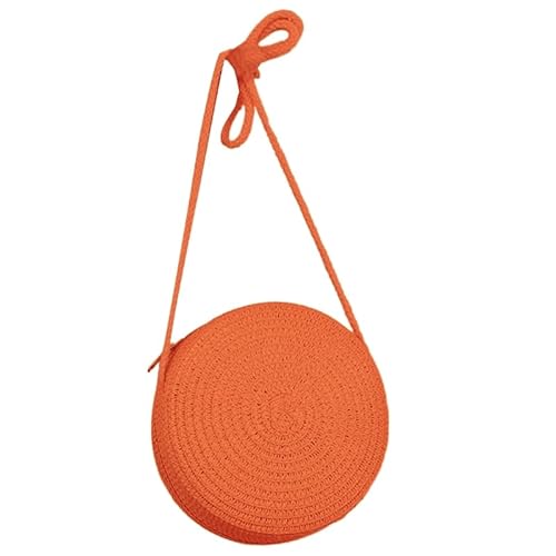 Jiqoe Schultertasche, einfarbig, handgewebt, Crossbody-Tasche für Damen und Mädchen, runde Strandtasche, trendige Handytasche, Stroh-Gewebetasche, Orange von Jiqoe