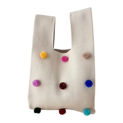 Jiqoe Schultertasche mit buntem Kugel-Design, Einkaufstasche, großes Fassungsvermögen, für Mädchen und Damen, modische Einkaufstasche, beige von Jiqoe