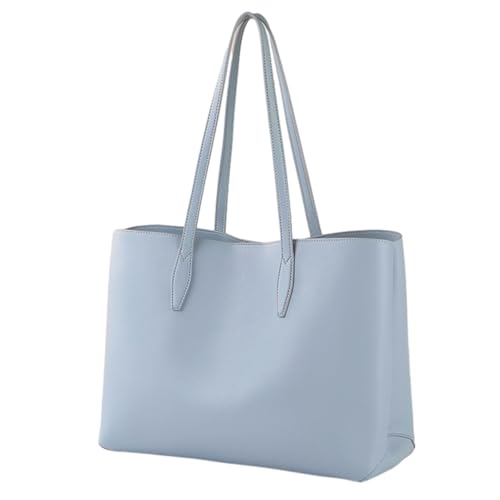 Jiqoe Shopper PU-Tasche, Einkaufstasche, großes Fassungsvermögen, Handtasche, Schultertasche, einfarbig, trendige Taschen, Schultasche für Mädchen und Frauen, blau von Jiqoe