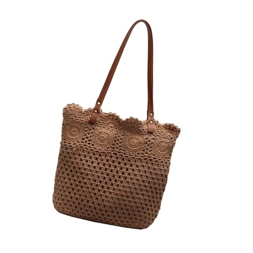 Jiqoe Stilvolle Häkeltasche, große Kapazität, Baumwolle, ausgehöhlt, handgefertigt, gewebt, Schultertasche, geeignet für Stadteinkäufe und Picknicks von Jiqoe