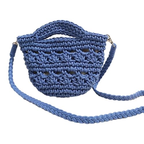Jiqoe Strandtasche, Baumwolle, gewebt, Urlaubs-Reisetasche für Damen und Mädchen, vielseitig, modisch, hohl, Umhängetasche, Schultertasche, blau von Jiqoe