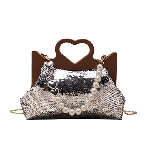 Jiqoe Trendige glitzernde Herzförmige Messenger-Tragetasche, Schultertasche, Umhängetasche für modebewusste Damen, silber von Jiqoe