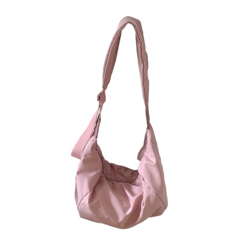 Jiqoe Umhängetasche, Schultertaschen für Mädchen und Frauen, trendige Knödeltasche, einfarbig, modische Freizeittasche, Nylontasche, rose von Jiqoe