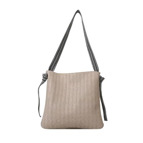 Jiqoe Vielseitige Stroh-Eimertasche, modische Handtasche und Schultertasche für Damen, perfekt für Arbeit und Freizeit, beige von Jiqoe
