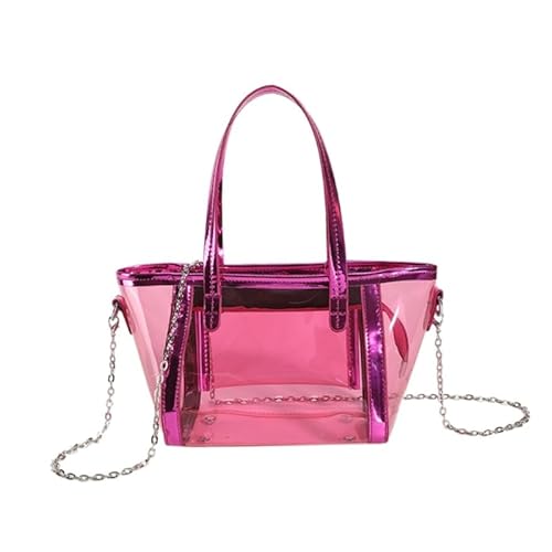 Modische Handtasche für Damen, transparent, Laser-Tasche, Schultertasche, Umhängetasche, Eimer, Kosmetiktasche, PVC, Gelee-Tasche, hot pink von Jiqoe