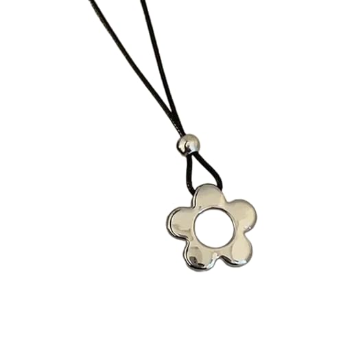 Stilvolle, hohle Blumen-Halskette, moderner Blumenanhänger, Halskette mit Lederband für mühelosen, einzigartigen Look Stilvolle, hohle Blumen-Halskette, moderner Blumenanhänger, Halskette mit Lederband für mühelosen, einzigartigen Look von Jiqoe
