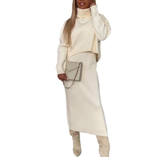 Vielseitiges 2-teiliges Strick Midikleid Set Bleistift Stilvollen Langärmligen Crop Tops Jeden Anlass von Jiqoe