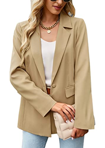 Damen Blazer Einfarbig Elegant Knopf Mantel Cardigan Langarm Jacke für Büro Office（5056 KH-XL） von Jiraewh