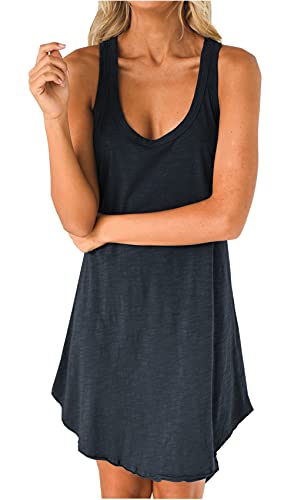 Damen Sexy Sommerkleider Ärmellos Tank Top Minikleid Rundhals Loose Strandkleid Casual Oversize Einfarbig Kleid（3061-DG,S） Dunkelgrau von Jiraewh