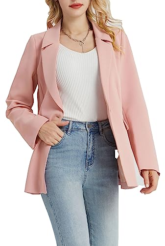 Jiraewh Damen Blazer Langer Einfarbiger Knopf Mantel Elegant Langarm Blazerjacke mit Taschen für Büro Business & Casual(5056-PK L) von Jiraewh