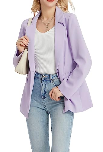 Jiraewh Damen Blazer Langer Einfarbiger Knopf Mantel Elegant Langarm Blazerjacke mit Taschen für Büro Business & Casual(5056-PL L) von Jiraewh