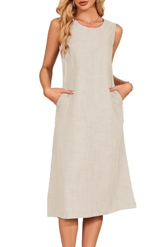 Jiraewh Damen Tank Top Kleider ärmelloses Lose Kleid Knielang Casual Rundhals Sommerkleid Midi Strandkleid mit Taschen(6022-AP- XL) von Jiraewh