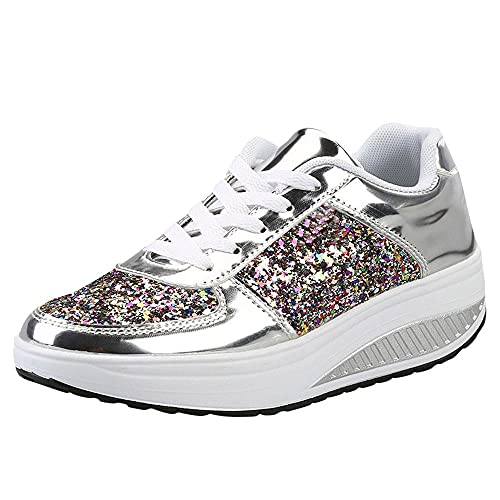 Damen Schuhe Bunte Pailletten Plattform Wedge Sneakers Glänzende Turnschuhe Damen Sportschuhe Frauen Schuhe Freizeitschuhe Sport Trekking Turnschuhe Walkingschuhe von Jiraunvy