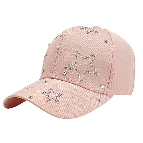 Jiraunvy Damen Kappe Baseball Cap mit Strass Sonnenhut Schirmmütze Baseballmütze Classic Basecap Atmungsaktives Baumwolle Frauen Hat Mütze Sports Freizeit Outdoor-Hut, Rosa, Einheitsgröße von Jiraunvy