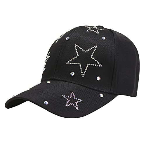 Jiraunvy Damen Kappe Baseball Cap mit Strass Sonnenhut Schirmmütze Baseballmütze Classic Basecap Atmungsaktives Baumwolle Frauen Hat Mütze Sports Freizeit Outdoor-Hut, Schwarz, Einheitsgröße von Jiraunvy