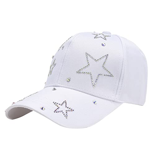 Jiraunvy Damen Kappe Baseball Cap mit Strass Sonnenhut Schirmmütze Baseballmütze Classic Basecap Atmungsaktives Baumwolle Frauen Hat Mütze Sports Freizeit Outdoor-Hut, Weiß, Einheitsgröße von Jiraunvy