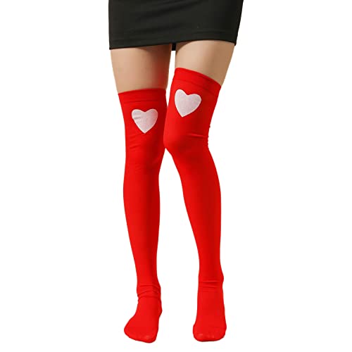 Jiraunvy Extra Lange Socken Mädchen Socken Kostüm Drucke Party Accessoires Socken Frauen Herz Liebe Tag Valentinstag Socken Overknee Strümpfe (Red, One Size) von Jiraunvy