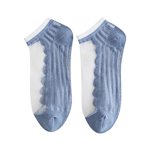 Jiraunvy Socke Kristall Tüll Perle Sommer Socken Frauen Transparente Spitze Elastische Ultradünne Seidenstrümpfe Kurze Frauen Nylon Laufsocken Männer (Blue, One Size) von Jiraunvy