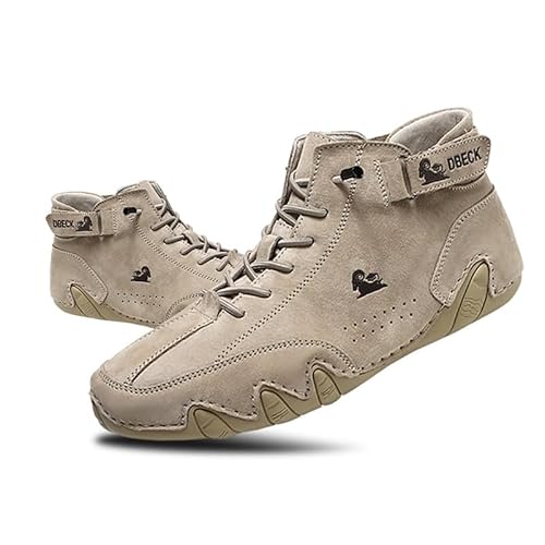 JishinGal Herren Wildleder Chukka Boots Leichte Barfuß-Wanderschuhe Outdoor Casual Italienische Handarbeit High Top Slip On Wandern, Beige, 10 Women/8.5 Men von JishinGal