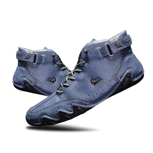 JishinGal Herren Wildleder Chukka Boots Leichte Barfuß-Wanderschuhe Outdoor Casual Italienische Handarbeit High Top Slip On Wandern, Blau, 12.5 Women/11 Men von JishinGal