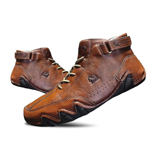 JishinGal Herren Wildleder Chukka Boots Leichte Barfuß-Wanderschuhe Outdoor Casual Italienische Handarbeit High Top Slip On Wandern, Braun, 9 Women/7.5 Men von JishinGal